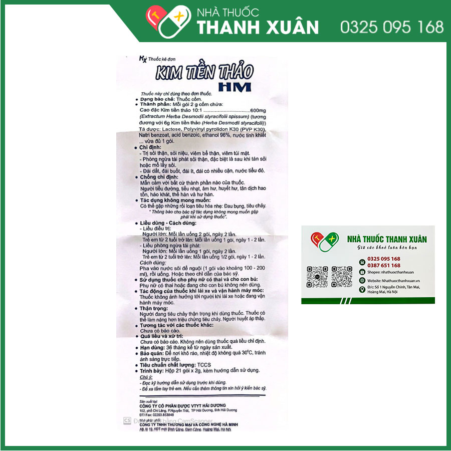 Thuốc cốm Kim Tiền Thảo HM điều trị sỏi thận, sỏi niệu, viêm bể thận, viêm túi mật